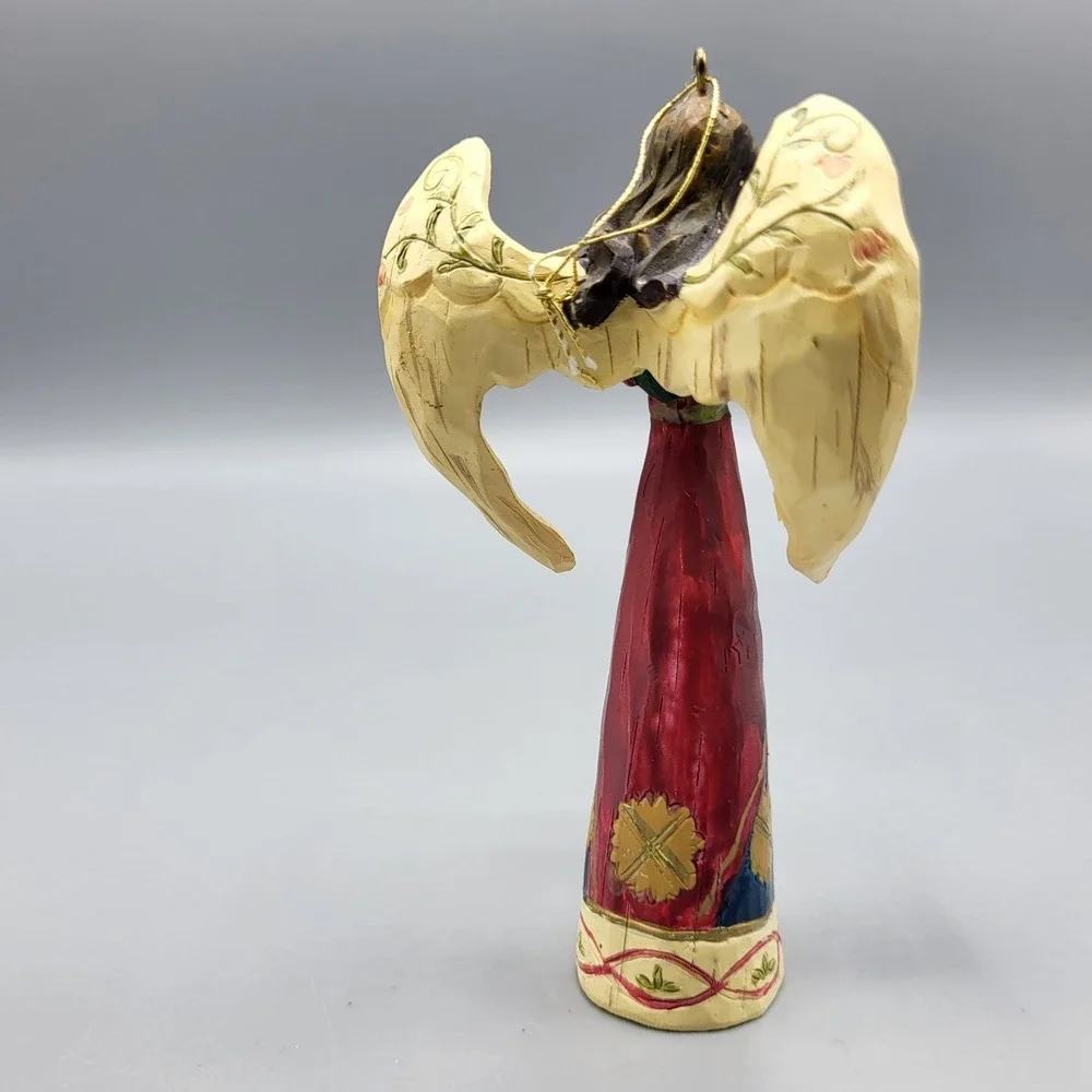 Vintage Resin Angel Ornament Figure Christmas Holiday Red Heart Folk Art